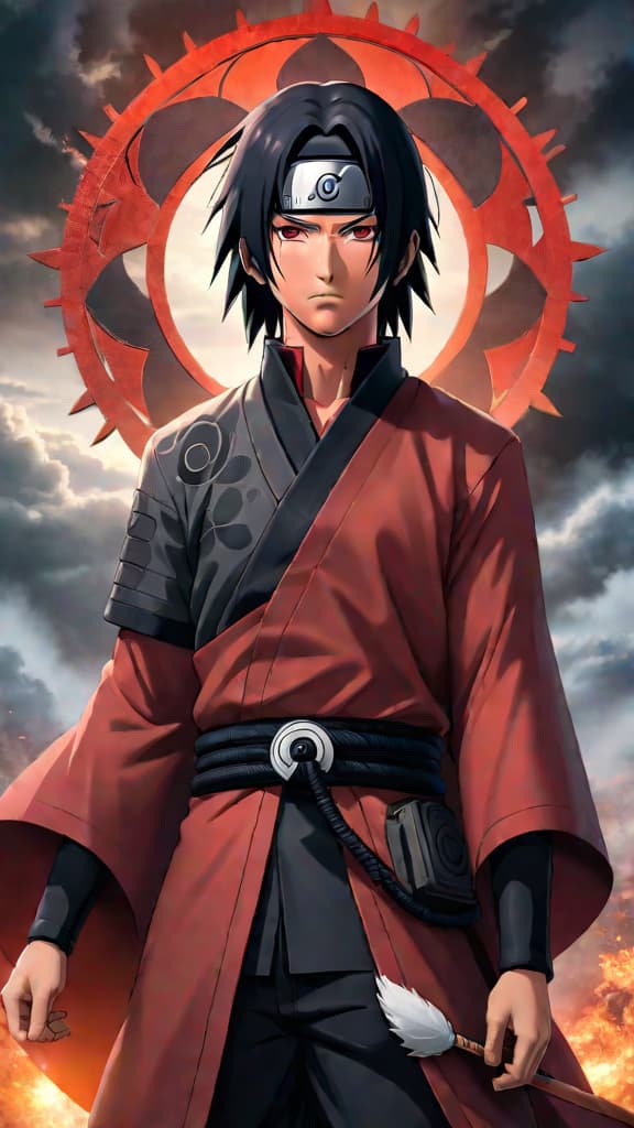  anime art: the untapped power of itachi uchiha reshaping the naruto universe with mangekyou sharingan. hyperrealistic, full body, detailed clothing, highly detailed, cinematic lighting, stunningly beautiful, intricate, sharp focus, f/1. 8, 85mm, (centered image composition), (professionally color graded), ((bright soft diffused light)), volumetric fog, trending on instagram, trending on tumblr, HDR 4K, 8K