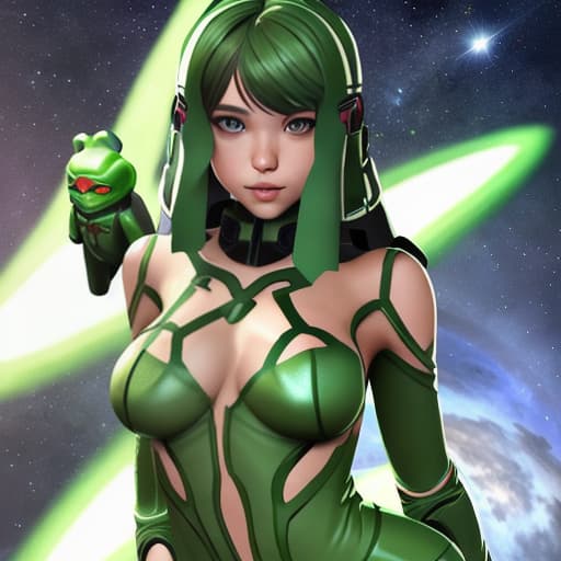  Mila Azul as a green-skinned humanoid female from another galaxy