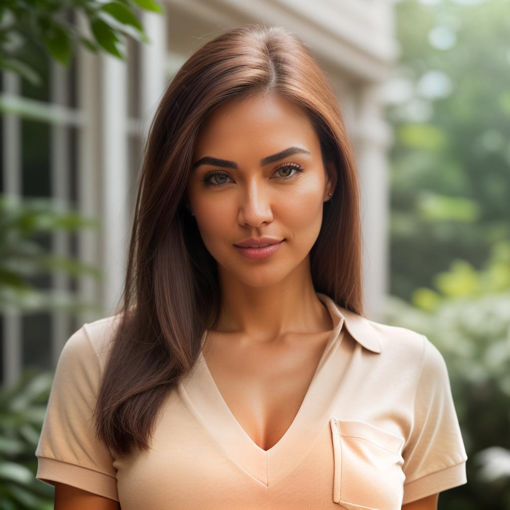  (((realistic full torso frontal head shot of a light beige to medium tan skin tone woman))), clara anna un, ((caucasian heritage)), immature face, blue eye color, ((straight hair style)), ((red hair color)), ((athletic body type)), medium size, athletic size, (immature narrow nose), (immature prominent cheekbones), (immature defined jawline), (immature medium lips), (immature high forehead), (immature symmetrical face), (immature soft eyebrows), standing straight looking directly into the camera,((wearing fitted polo shirt with deep v neck and monogrammed pocket)), backyard in background, 1girl, best quality, highest quality, award winning photo, masterpiece, raw, professional photography, photorealism, sharp focus, cine hyperrealistic, full body, detailed clothing, highly detailed, cinematic lighting, stunningly beautiful, intricate, sharp focus, f/1. 8, 85mm, (centered image composition), (professionally color graded), ((bright soft diffused light)), volumetric fog, trending on instagram, trending on tumblr, HDR 4K, 8K