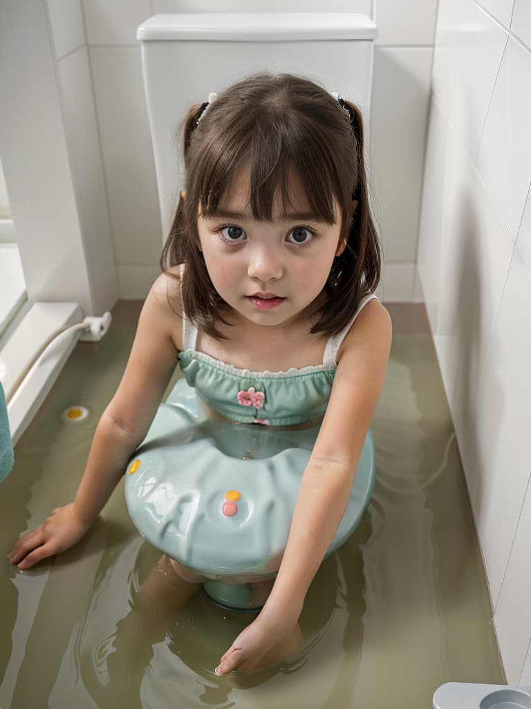  girl in poo, first grader, toilet, masterpiece, best quality,8k,ultra detailed,high resolution,an extremely delicate and beautiful,hyper detail