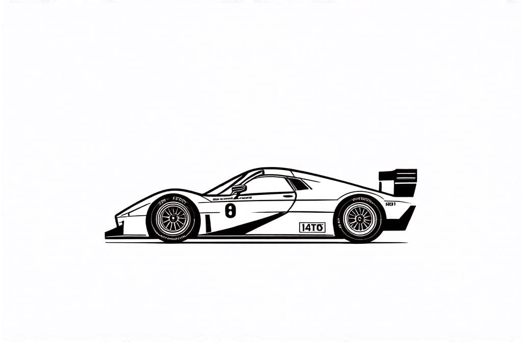  contour, very simple image in one unbroken black ink line, single line of race car, engraving illustration, icon isolated on white background ar 3:2 using a single continuous black line ink brushon white background, drawing should be created without lifting the pen, recognizable features of race car, engraving illustration, icon isolated on white background ar 3:2 in one unbroken line