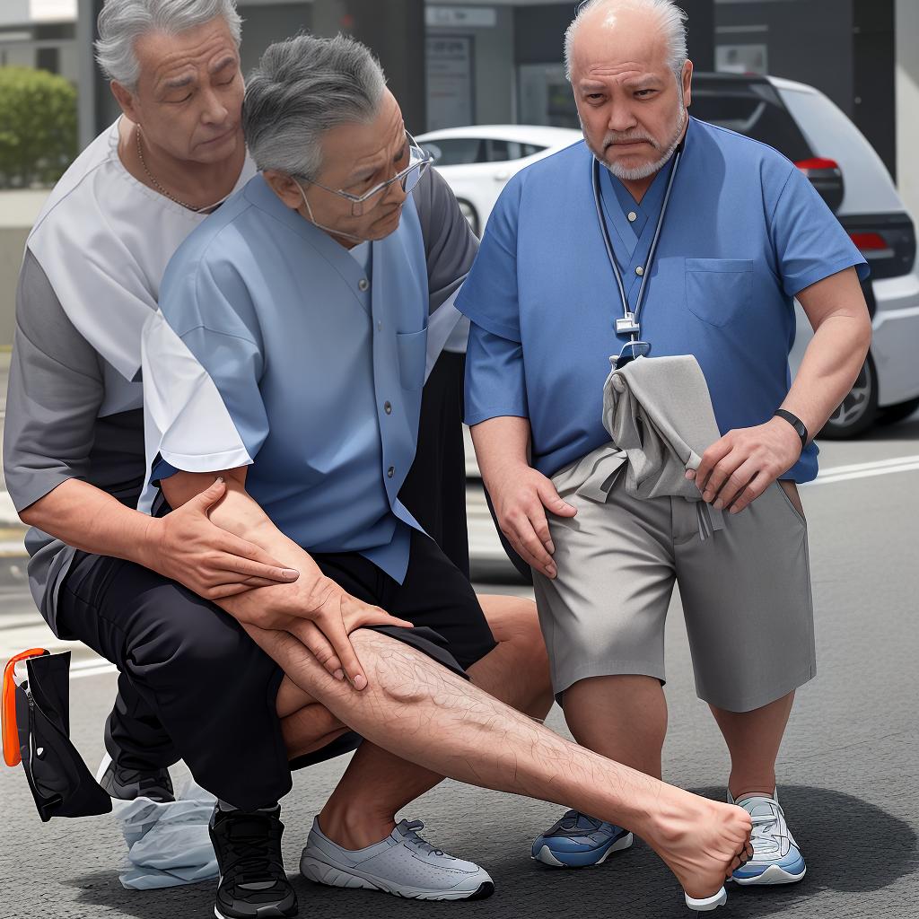  The patient may be a middle-aged man who walks with a limp, swelling around his knees, and a distinct expression of pain when he walks. He may bend his knees because he feels sharp pain when straightened. There may be a distinct redness and heat sensation around his knees, showing symptoms of arthritis.