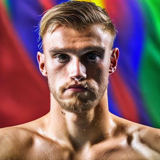 portrait+ style Hungarian LGBT queer swimmer blonde hunk dude face