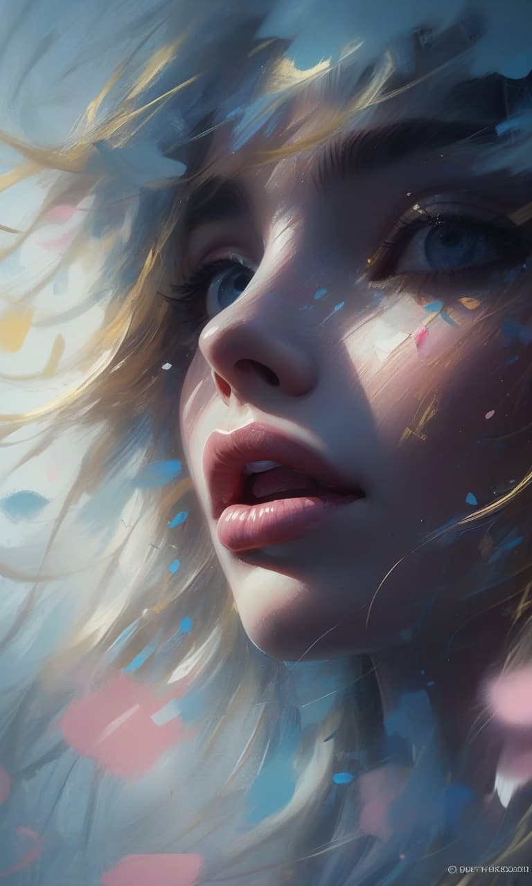  (masterpiece, 4k, uhd, trending on artstation:1.1), beautiful woman's face, (soft pink lips:1.2), (piercing blue eyes:1.1), (long flowing golden hair:1.2), digital palette knife oil and pastel painting, (digital painting:1.1), abstract art, (beautiful art:1.1), rossdraws 1.0, (emotional oil painting:1.1), oil canvas, (intricate details:1.2), (expressive brushstrokes:1.1), (vibrant colors:1.1), (dynamic composition:1.1), (captivating atmosphere:1.1), (inviting and thought provoking:1.1), (diagonal shot:1.1), (looking up in wonder:1.1), (cute and endearing expression:1.1), (mid meow:1.1).