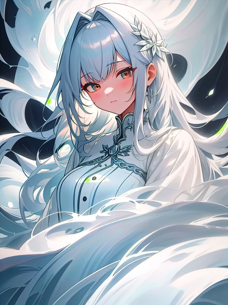  sauce, women, refreshing, semi long, silver colored hair, masterpiece, best quality,8k,ultra detailed,high resolution,an extremely delicate and beautiful,hyper detail