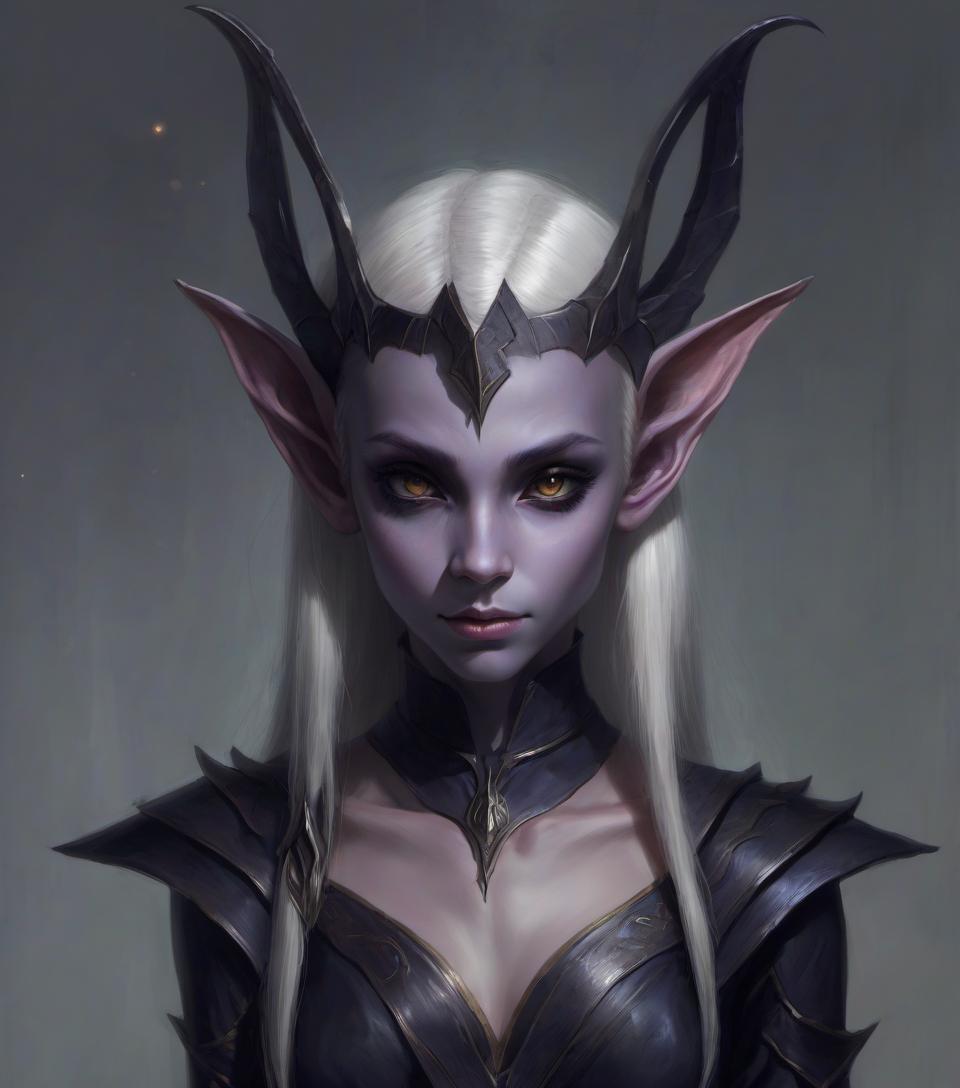  concept art dark elf girl with (small neat elf ears: 1.3) . digital artwork, illustrative, painterly, matte painting, highly detailed