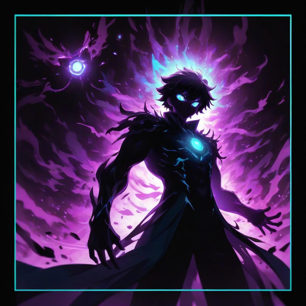  anime artwork a shadow of a man with glowing eyes, surrounded by a vibrant teal energy aura, dark anime style . anime style, key visual, vibrant, studio anime, highly detailed