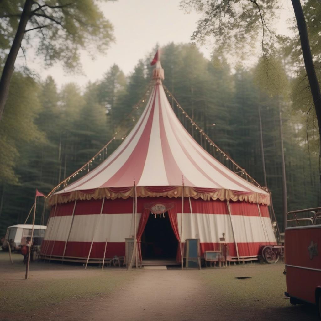  cinematic photo damn vintage circus in the woods . 35mm photograph, film, bokeh, professional, 4k, highly detailed