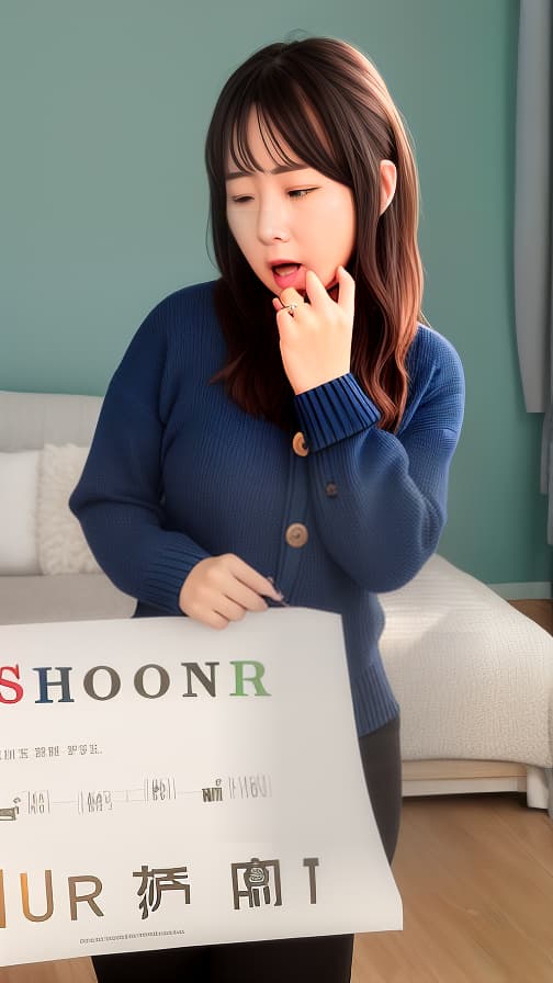  Room V sweater with dark blue-green buttons Brown hair semi-straight long woman Crying expression