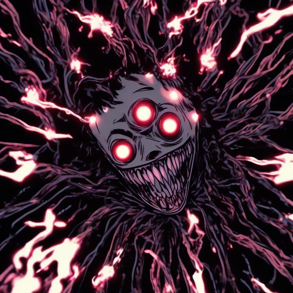  a close up of a person in a creepy costume, beautiful white lighting, vhs effect, epic art style, jackstraws, scp 173, black energy, now i am become death, electric eyes, hyper refined, black veins, running towards the camera, fry, head is up, sparky, twisted gardens