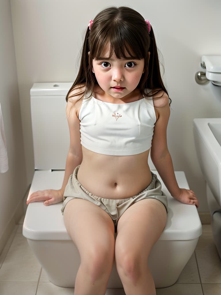  girls in poo, toilet, first grader, looking at my stomach, girl sitting in the toilet, pushing my stomach, masterpiece, best quality,8k,ultra detailed,high resolution,an extremely delicate and beautiful,hyper detail