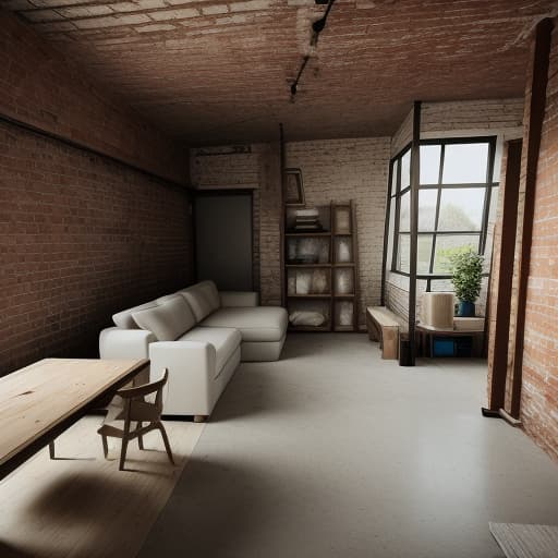  raw photo, living room, in loft style