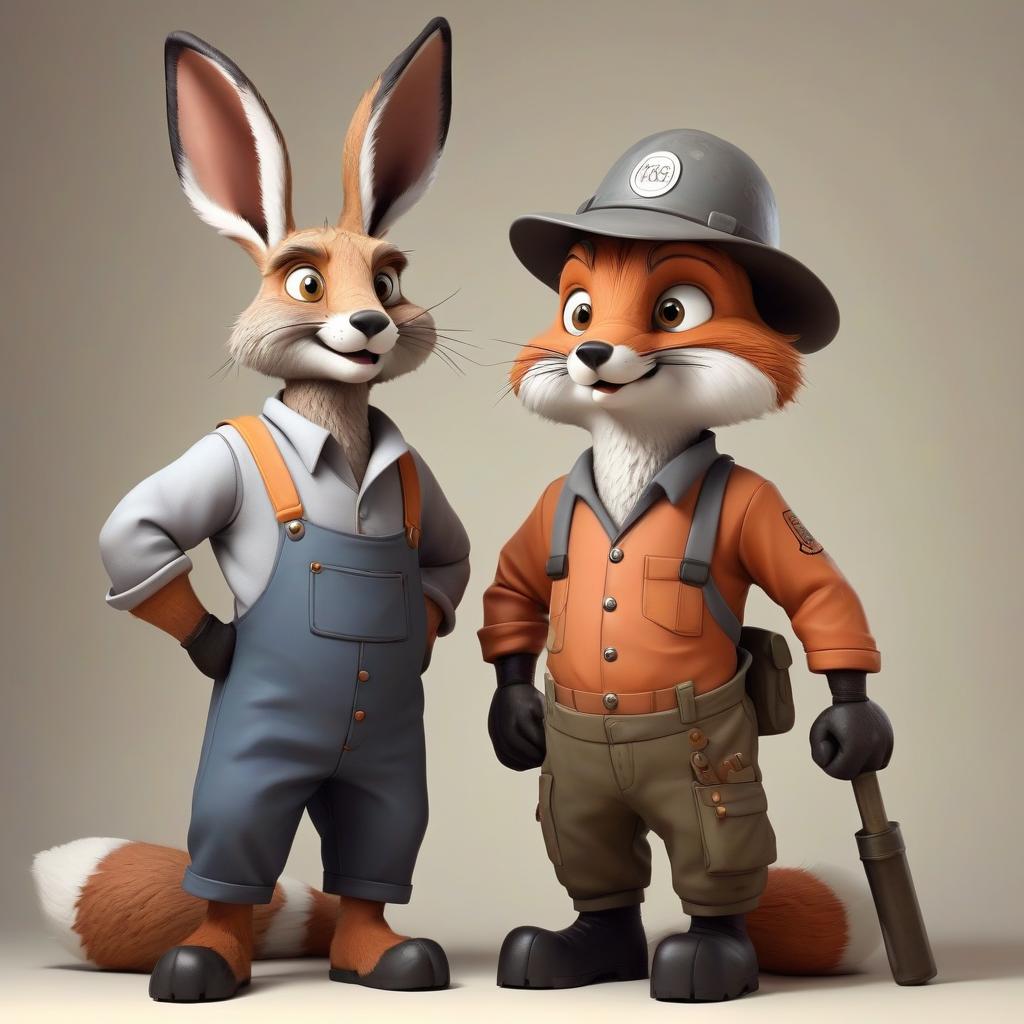  hare and fox, dressed as a miner