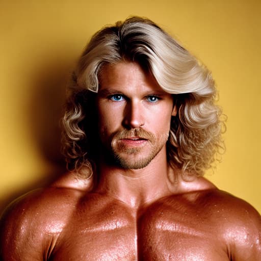 portrait+ style WWF queer superstar blonde hunk dude face