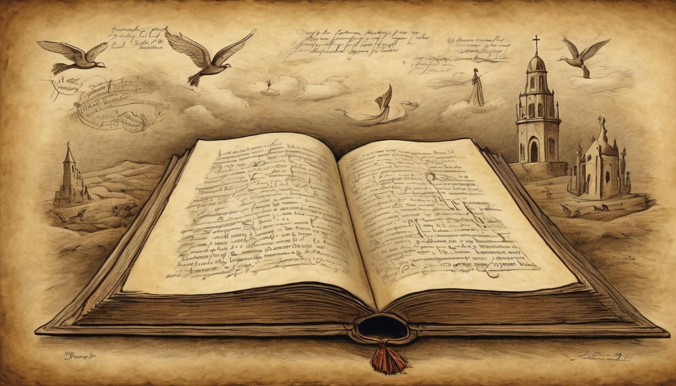  on parchment, surrealism++, open book on an ancient altar, pages flipping in the wind, glowing inscriptions, light from heaven shining down, divine guidance, wisdom, reformation(mysterious, provocative, symbolic)++