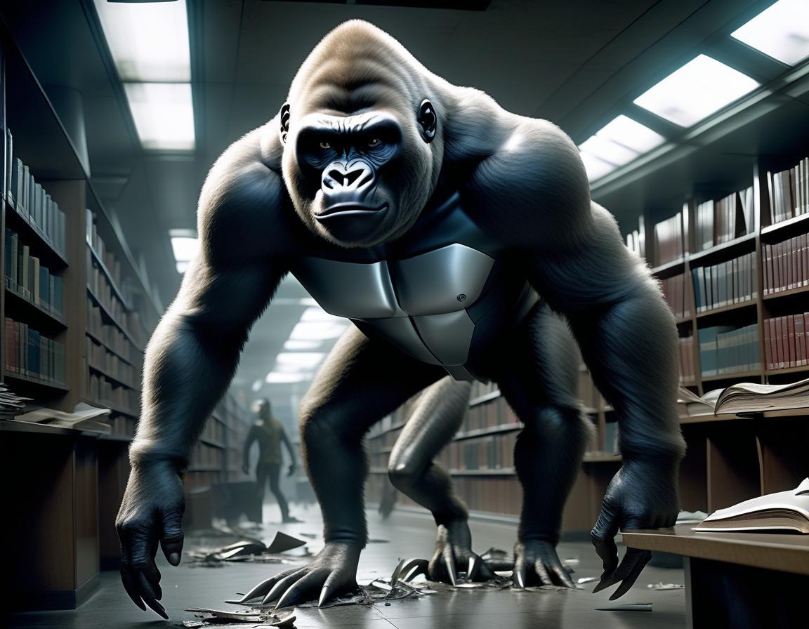  it looks like a deformed humanoid, its appearance resembling ordinary gorillas with long and thin legs. triangular ears are hidden on the silver coated head, and sharp shark teeth are covered by a thin lip, fused with the nose. located in a huge destroyed library from the subway game 2033