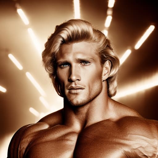 portrait+ style bodybuilding superstar blonde hunk dude face