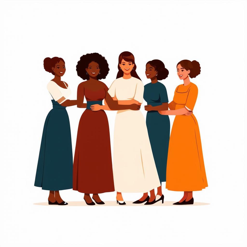  flat illustration, flaticon, (illustration:1.15), group of women. sisterhood concept. illustrations of women holding each other close. flat vector on white background, [cory loftis, strobist, pascal campion :: 0.2]