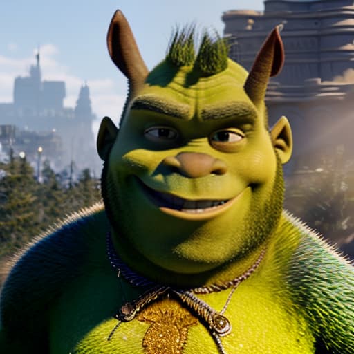 redshift style shrek hyperrealistic, full body, detailed clothing, highly detailed, cinematic lighting, stunningly beautiful, intricate, sharp focus, f/1. 8, 85mm, (centered image composition), (professionally color graded), ((bright soft diffused light)), volumetric fog, trending on instagram, trending on tumblr, HDR 4K, 8K