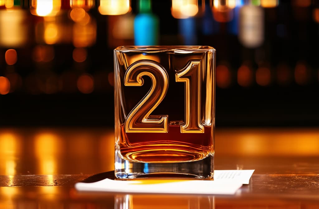  number 21 at bar counter, whiskey bottle blurred in background ar 3:2 {prompt}, maximum details