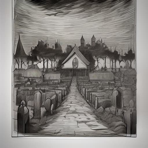  map of the area in the style of halloween, which depicts a tent of a vampire circus, a creepy house and a cemetery, sketch, manga sketch, pencil drawing, black and white, manga, manga style, low detail, line art, vector art, monochromatic, by katsuhiro otomo and masamune shirow and studio ghilibi and yukito kishiro