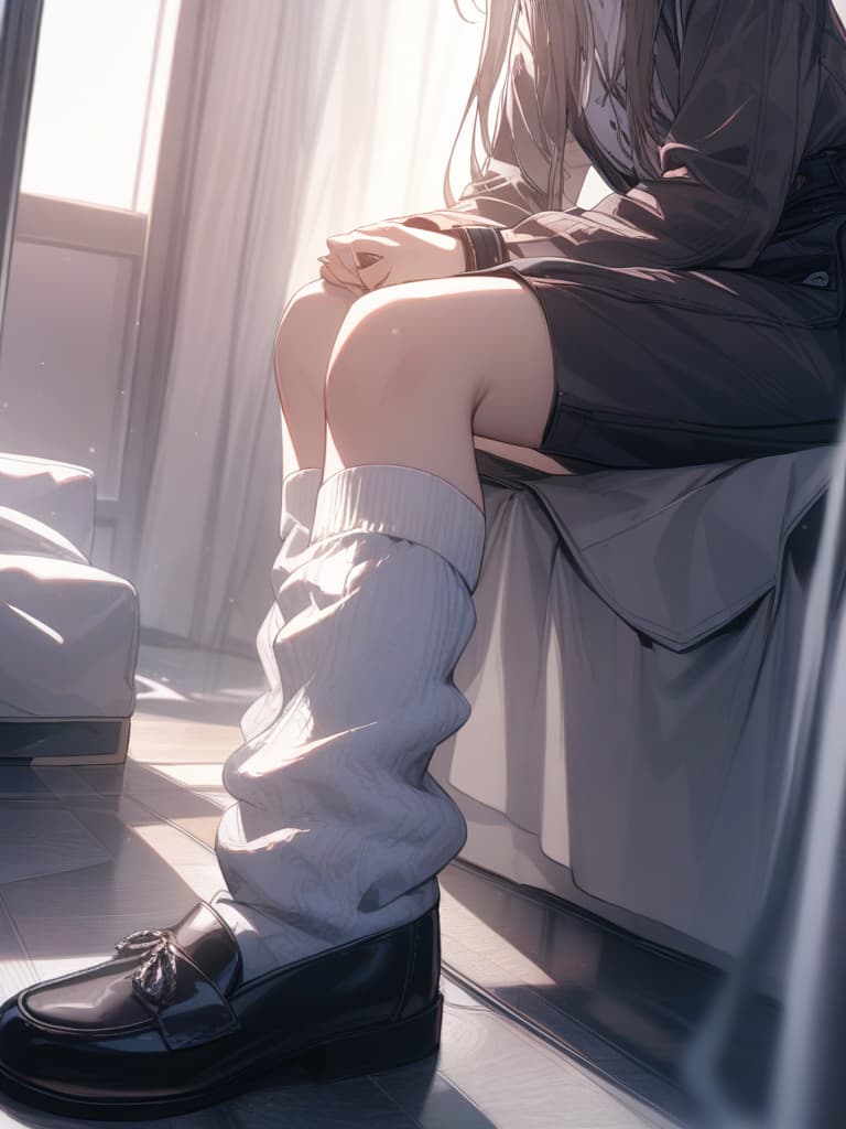  girls, loose socks, plain clothes, wolf ears, medium hair, black shoes, whole, masterpiece, best quality,8k,ultra detailed,high resolution,an extremely delicate and beautiful,hyper detail