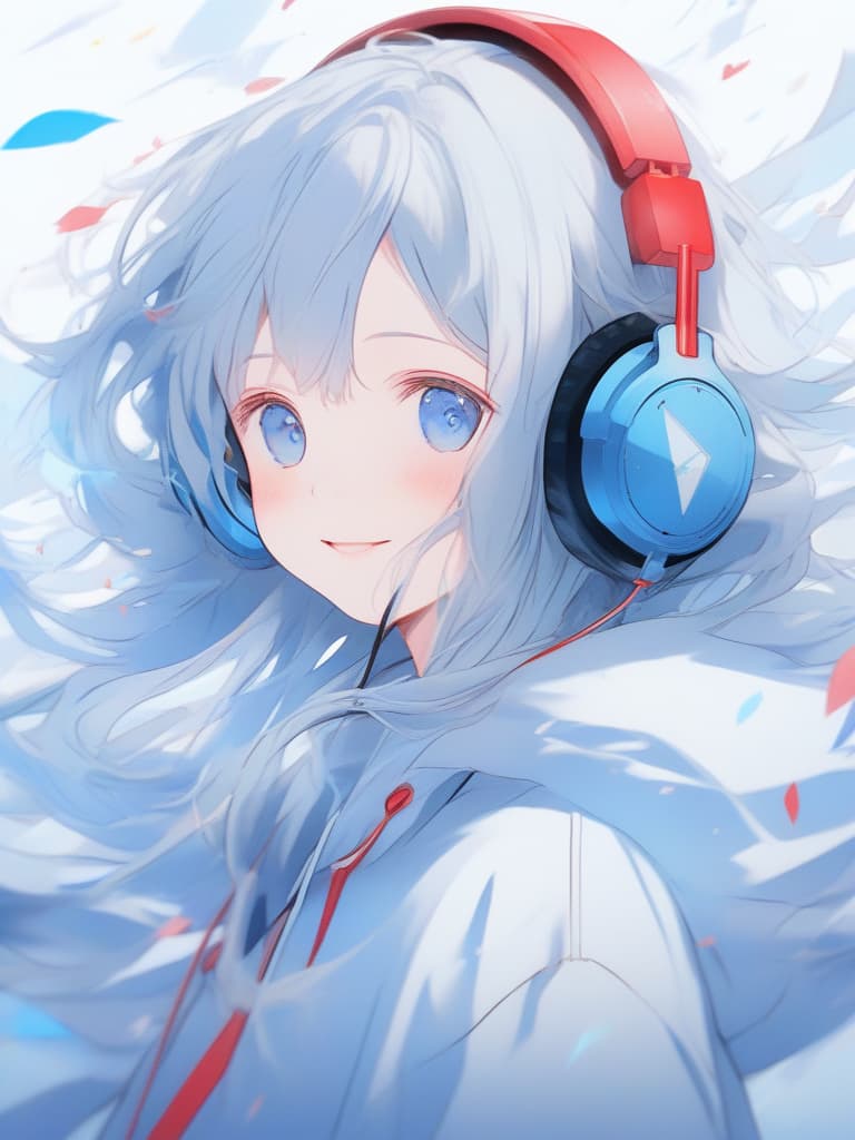  girls, masterpieces, single girls, light blue eyes, blue eyes, cute, headphones, hoodies, fluttering hair, calm, smiles, sauce eyes, masterpiece, best quality,8k,ultra detailed,high resolution,an extremely delicate and beautiful,hyper detail