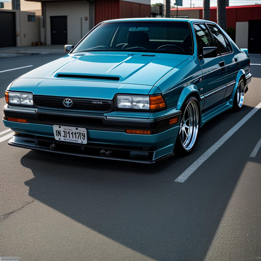  1995 x80 toyota cressida, wide body, slammed, stanced, 17x11 wheels, light blue, bbs wheels, photo realistic, highly intricate and detailed, masterpiece, ultra high res,photography,8k resolution