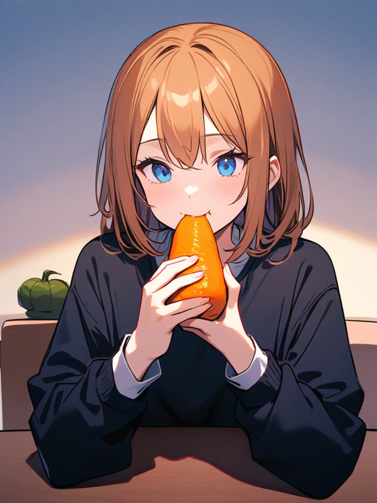  (eating orange:)masterpiece,((eating orange:1.2))solo,(blue eyes:1.5)),simple background,shirt,alone,long sleeve,original,((holding peeled orange:2.0)),sitting,blond hair,white shirt,male focus,food,grey background,eating,foodholding,orange,(upper body only:1.2),high quality,8k,super analysis