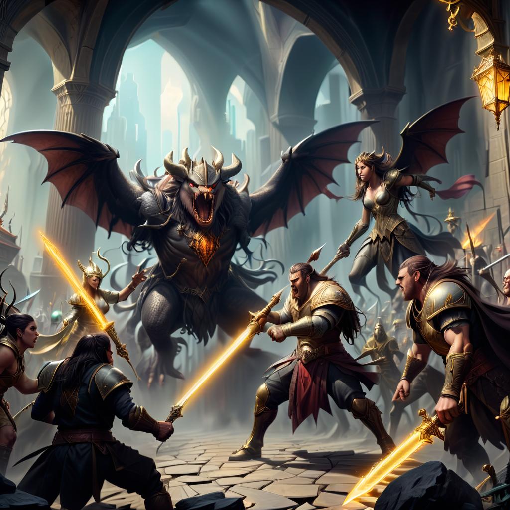  role playing game (rpg) style fantasy the ruler of light and darkness fighting among themselves . detailed, vibrant, immersive, reminiscent of high fantasy rpg games, civitai, oil painting