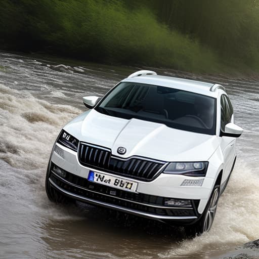  4k, skoda suv, white paint, river edge,hyper realistic