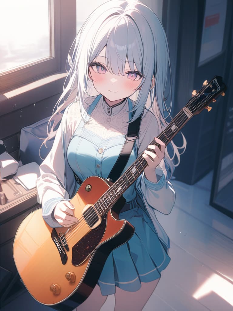  girls, guitars, rock girls, whole body, pastel color, smile, cute, masterpiece, best quality,8k,ultra detailed,high resolution,an extremely delicate and beautiful,hyper detail