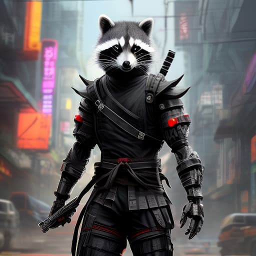  ninja raccoon cyberpunk armour of god