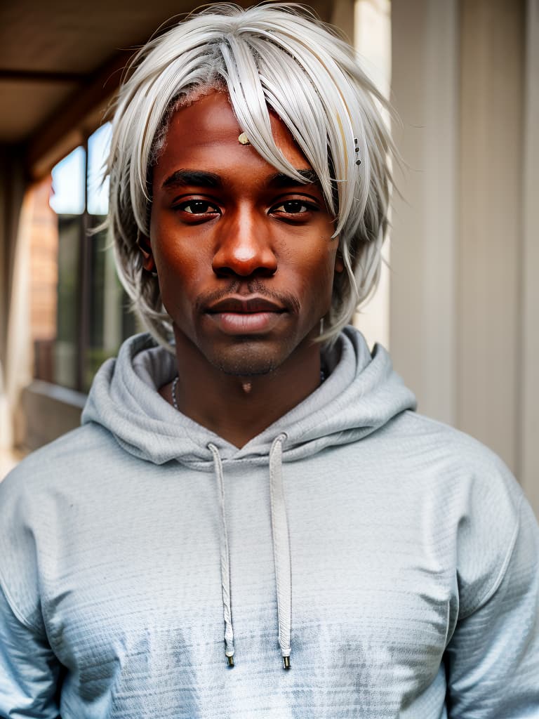  brown skin, white hair, male, hoodie, mash, masterpiece, best quality,8k,ultra detailed,high resolution,an extremely delicate and beautiful,hyper detail