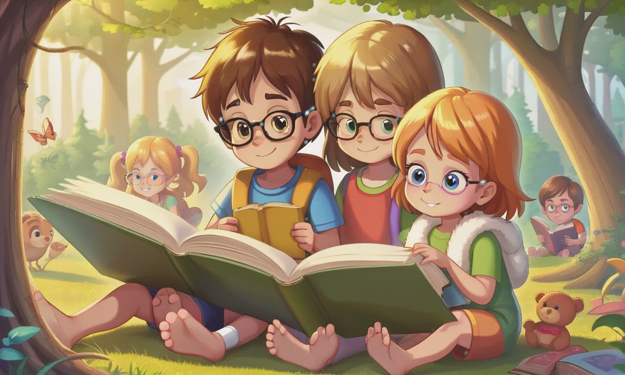  children read a book