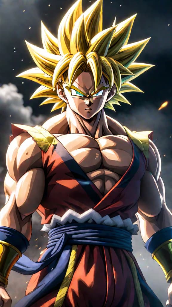  anime art of broly's tragic rage origins; king vegeta's fear, paragus' manipulation, and goku's cries. hyperrealistic, full body, detailed clothing, highly detailed, cinematic lighting, stunningly beautiful, intricate, sharp focus, f/1. 8, 85mm, (centered image composition), (professionally color graded), ((bright soft diffused light)), volumetric fog, trending on instagram, trending on tumblr, HDR 4K, 8K