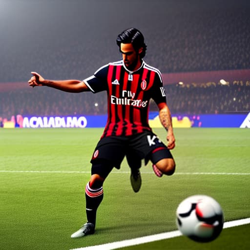 wa-vy style Ricardo Kaka a a football player with ac milan shirt hyperrealistic, full body, detailed clothing, highly detailed, cinematic lighting, stunningly beautiful, intricate, sharp focus, f/1. 8, 85mm, (centered image composition), (professionally color graded), ((bright soft diffused light)), volumetric fog, trending on instagram, trending on tumblr, HDR 4K, 8K