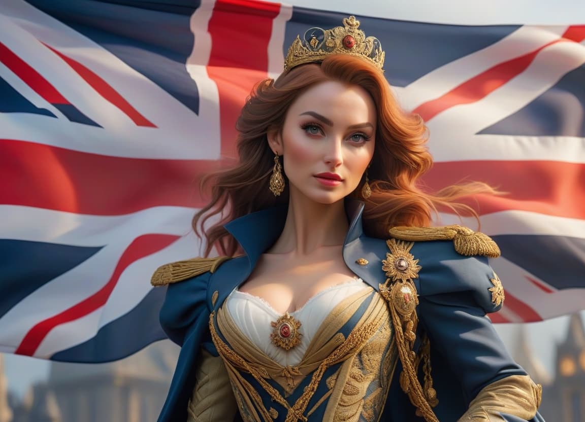  image of flag picture of the united kingdom, white background hyperrealistic, full body, detailed clothing, highly detailed, cinematic lighting, stunningly beautiful, intricate, sharp focus, f/1. 8, 85mm, (centered image composition), (professionally color graded), ((bright soft diffused light)), volumetric fog, trending on instagram, trending on tumblr, HDR 4K, 8K