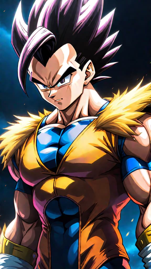  anime art: vegeta from dragon ball z transforming into majin, torn between power and pride. hyperrealistic, full body, detailed clothing, highly detailed, cinematic lighting, stunningly beautiful, intricate, sharp focus, f/1. 8, 85mm, (centered image composition), (professionally color graded), ((bright soft diffused light)), volumetric fog, trending on instagram, trending on tumblr, HDR 4K, 8K