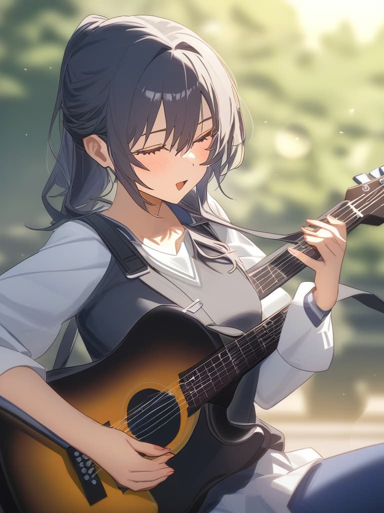  a girl is playing the guitar