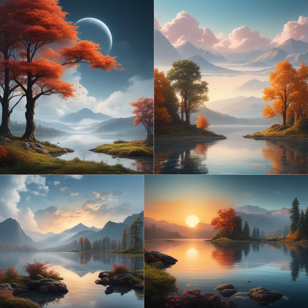  A visual guide depicting various art styles: 1. **Surrealism** - Dreamlike compositions with unexpected juxtapositions. Example: Melting clocks and floating trees in a dreamscape setting. 2. **Impressionism** - Light and color-focused, with visible brush strokes and a focus on capturing the essence of a scene. Example: Sunrise over a misty lake with vibrant dabs of paint. 3. **Abstract** - Non-representational, focusing on shapes, colors, and forms. Example: Swirls of bold colors intertwining chaotically. 4. **Realism** - Detailed, lifelike depictions of subjects. Example: A photograph-like painting of a countryside landscape with a farmhouse. 5. **Cubism** - Geometric shapes and fragmented objects, seen from multiple angles. Example:  hyperrealistic, full body, detailed clothing, highly detailed, cinematic lighting, stunningly beautiful, intricate, sharp focus, f/1. 8, 85mm, (centered image composition), (professionally color graded), ((bright soft diffused light)), volumetric fog, trending on instagram, trending on tumblr, HDR 4K, 8K