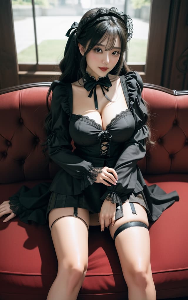  (32K, Real, RAW Photo, Best Quality: 1.4)), (((Beautiful big eyes, Double eyelids))), (((Actress: Nozomi Honda,))), (((Full smile))), (Black hair), (Wavy long hair)), Full anatomical body, (Delicate and beautiful eyes: 1. 3)), (((Couch, open large thighs))), (((Couch, open large thighs))), (((Natural light)), (((Gothic Lolita Fashion)), (((Miniskirt))), (((Thigh Exposed))), (((Sexy pose))) Natural light))), (Gothic Lolita fashion)) (((mini skirt))) (((thighs exposed))) ((on all fours on a luxury sofa))) hyperrealistic, full body, detailed clothing, highly detailed, cinematic lighting, stunningly beautiful, intricate, sharp focus, f/1. 8, 85mm, (centered image composition), (professionally color graded), ((bright soft diffused light)), volumetric fog, trending on instagram, trending on tumblr, HDR 4K, 8K