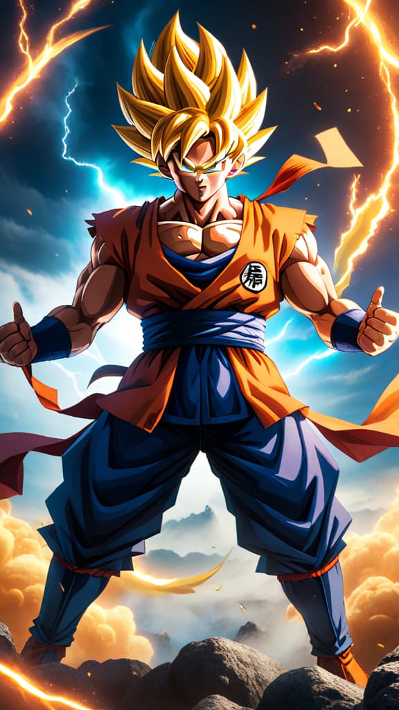  anime art: super saiyan god goku overpowering a god of destruction in a fierce battle. hyperrealistic, full body, detailed clothing, highly detailed, cinematic lighting, stunningly beautiful, intricate, sharp focus, f/1. 8, 85mm, (centered image composition), (professionally color graded), ((bright soft diffused light)), volumetric fog, trending on instagram, trending on tumblr, HDR 4K, 8K