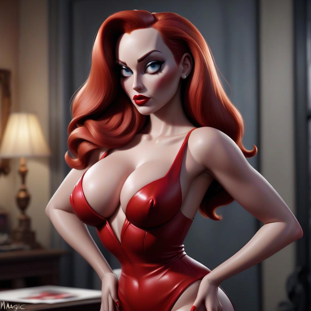  hyperrealistic art it's a full length jessica rabbit. . extremely high resolution details, photographic, realism pushed to extreme, fine texture, incredibly lifelike, hkmagic