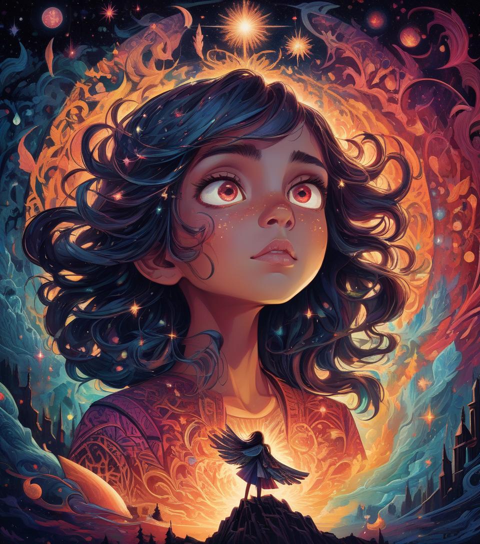  a girl with kaleidoscope eyes, vivid, expressive , centered, symmetry, painted, intricate, volumetric lighting, beautiful, rich deep colors masterpiece, sharp focus, ultra detailed, in the style of dan mumford and marc simonetti, astrophotography