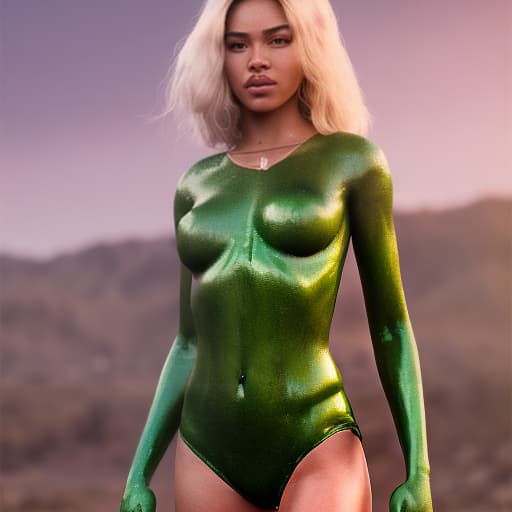 redshift style Charly Jordan as a green-skinned humanoid female from another galaxy, full body, erotic