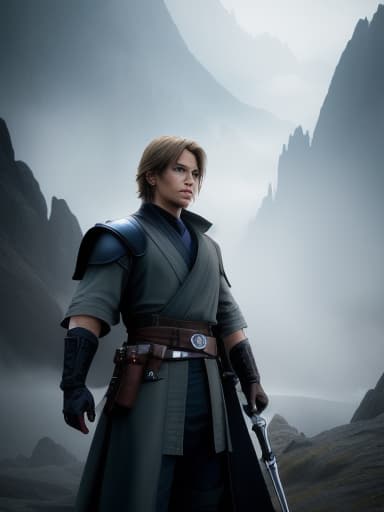  jedi knight with final fantasy amour, High quality, High resolution, highly detailed, cinematic lighting, intricate, sharp focus, (centered image composition), (professionally color graded), ((bright soft diffused light)), volumetric fog, trending on instagram, HDR 4K, 8K
