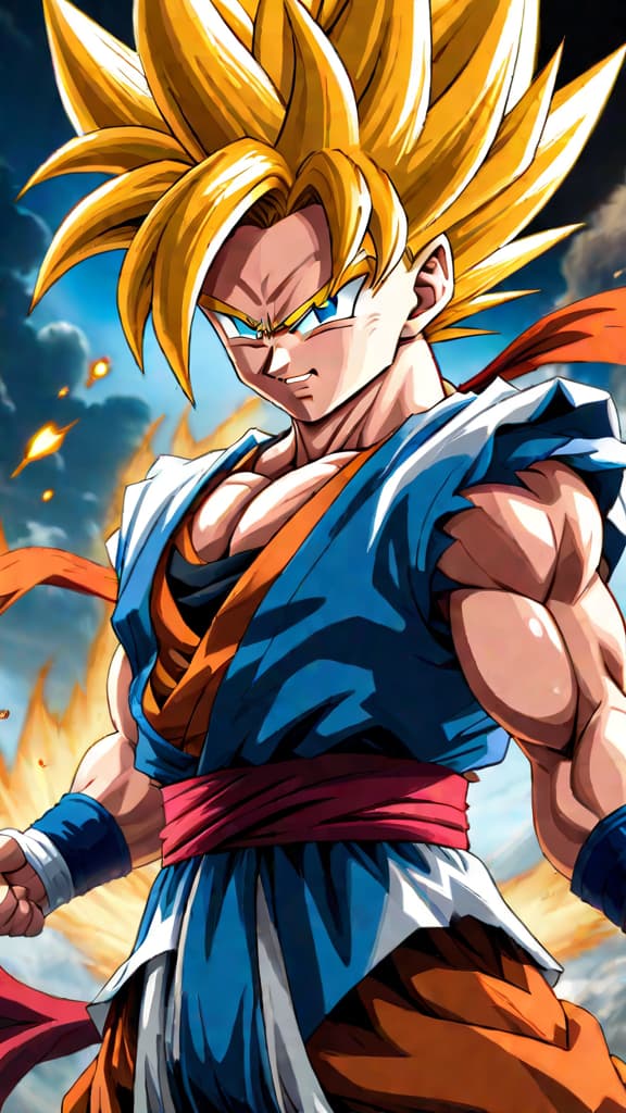  anime art: gogeta vs. vegito the ultimate fusion warrior showdown in dragon ball. hyperrealistic, full body, detailed clothing, highly detailed, cinematic lighting, stunningly beautiful, intricate, sharp focus, f/1. 8, 85mm, (centered image composition), (professionally color graded), ((bright soft diffused light)), volumetric fog, trending on instagram, trending on tumblr, HDR 4K, 8K