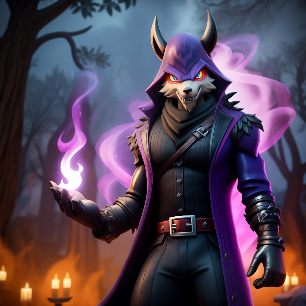  Evil mage (Fortnite), full body, suit, leather gloves, magic, open eyes, masterpiece, 4k, fine details,