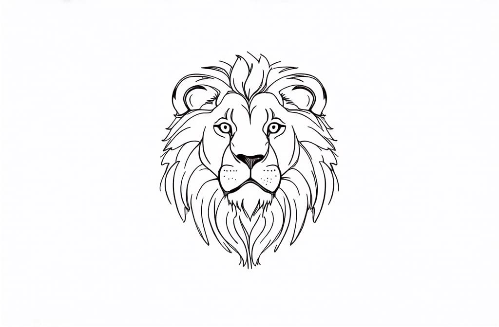  contour, very simple image in one unbroken black ink line, single line of lion, engraving illustration, icon isolated on white background ar 3:2 using a single continuous black line ink brushon white background, drawing should be created without lifting the pen, recognizable features of lion, engraving illustration, icon isolated on white background ar 3:2 in one unbroken line